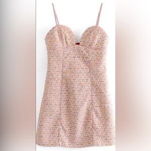 Strangers and lovers small size mini dress with golden treads and colors.